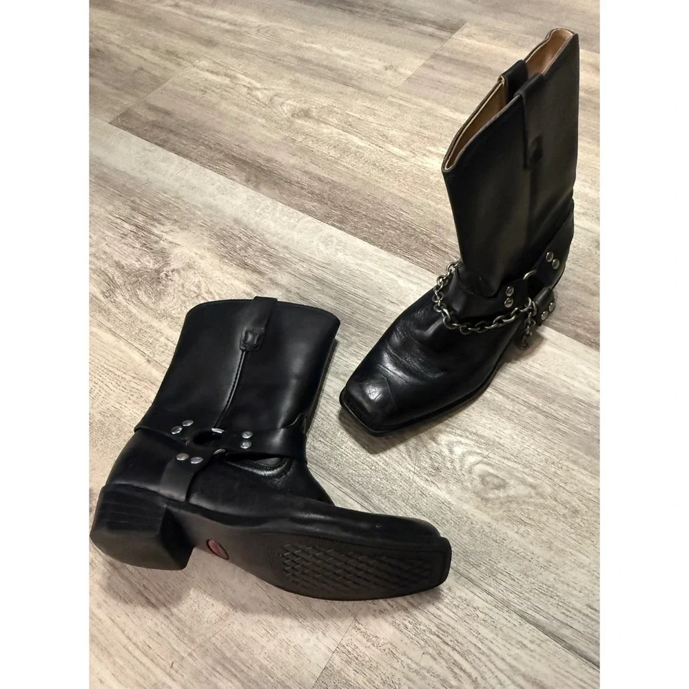 Durango Kids Black Leather‎ Motorcycle Boots with Chain Detail Size 3D